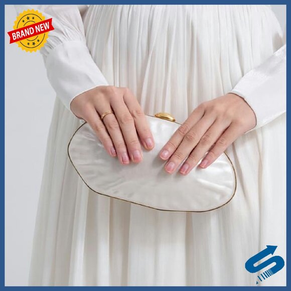 Pearl Shell Evening Clutch Bag Gold Frame Purse Formal Wedding Party